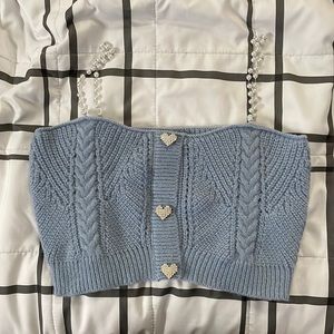 Cider Pearl Chain Heart Button Knit Top